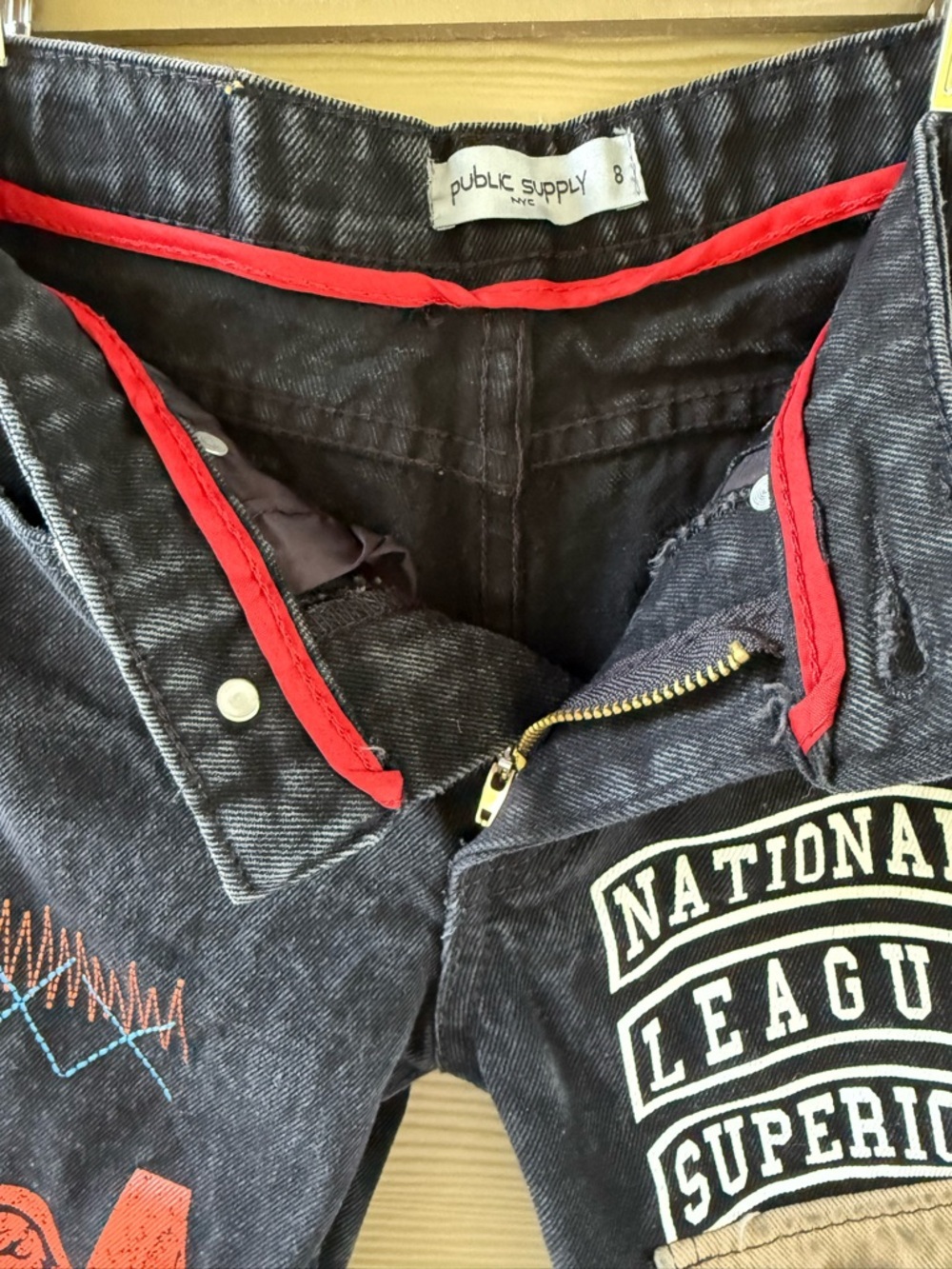 Public Supply NY Boys' Black Distressed-Style Graphics Patch Jeans Red Accent - Picture 8 of 10